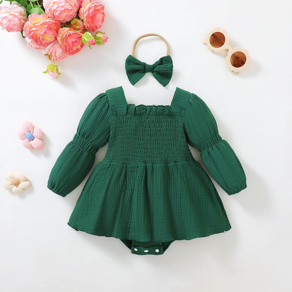 Baby Girl Clothes Long Sleeve Romper Dress Fall Outfit with Headband