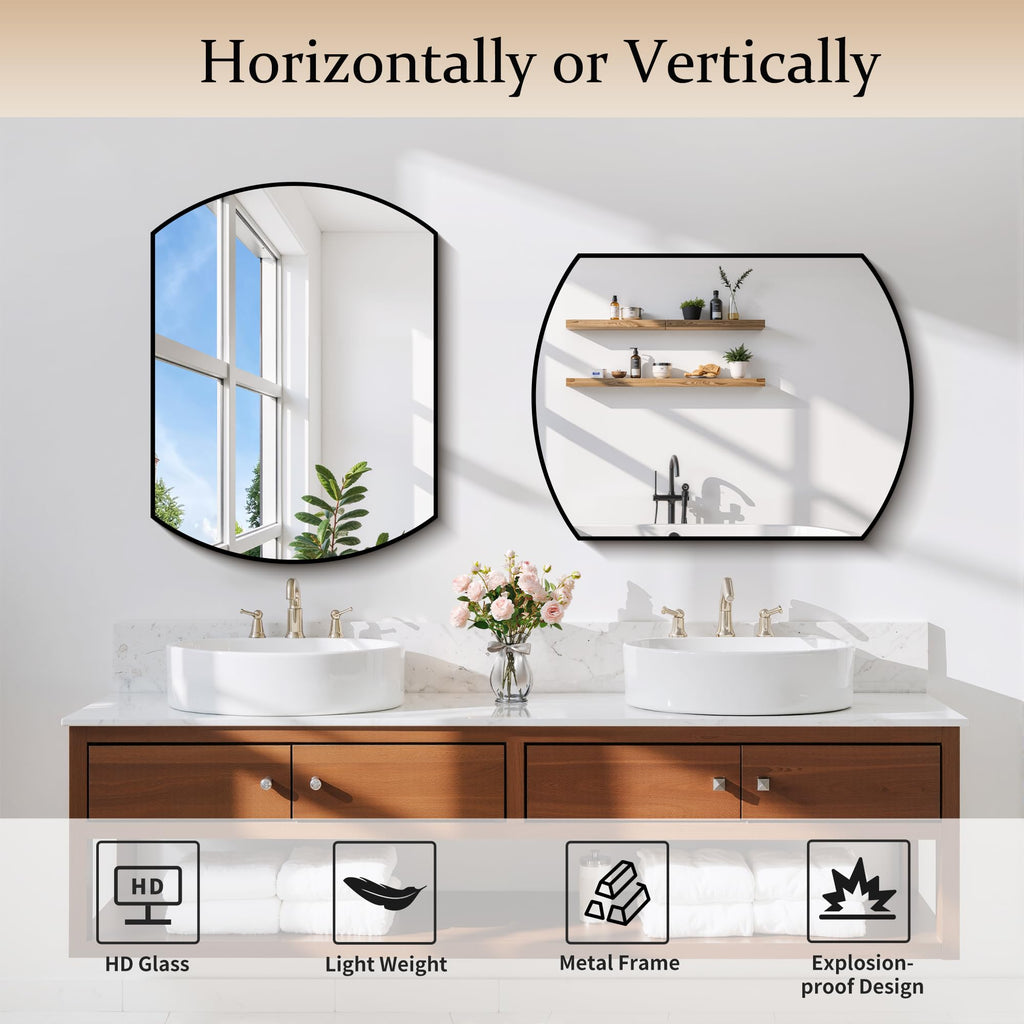 Bathroom, 18x24 Inch Black Oval Wall Mounted with Thin Metal Frame, Modern Bathroom Vanity Mirrors for Over Sink