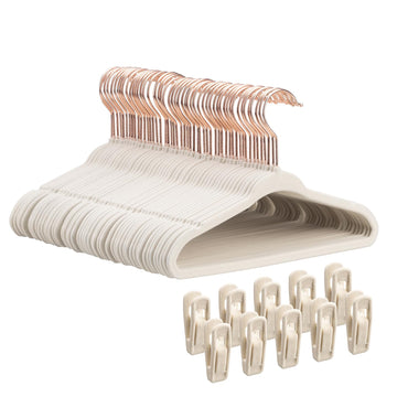 50-Pack 11 Inch Baby Closet Hangers with 10 Clips - Soft Velvet Non-Slip Hangers for Infant & Toddler Clothes (Beige)