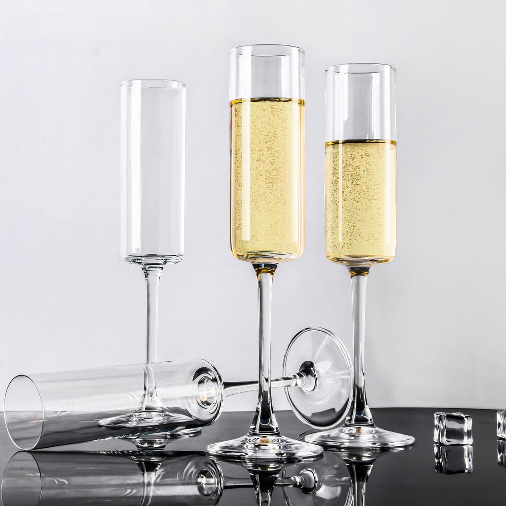 Champagne Flutes, 6oz Edge Champagne Glasses Set of 12 with Long Stem - Sparkling Wine Glasses & Elegant Gift