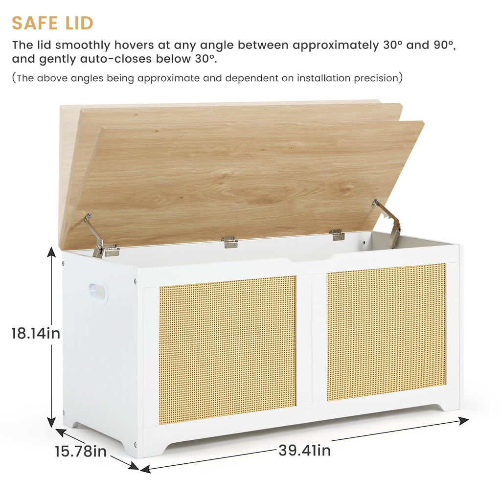 39.4" Storage Chest with 2 Safety Hinges, Rattan Storage Bench, Shoe Bench, Supports 300 lb