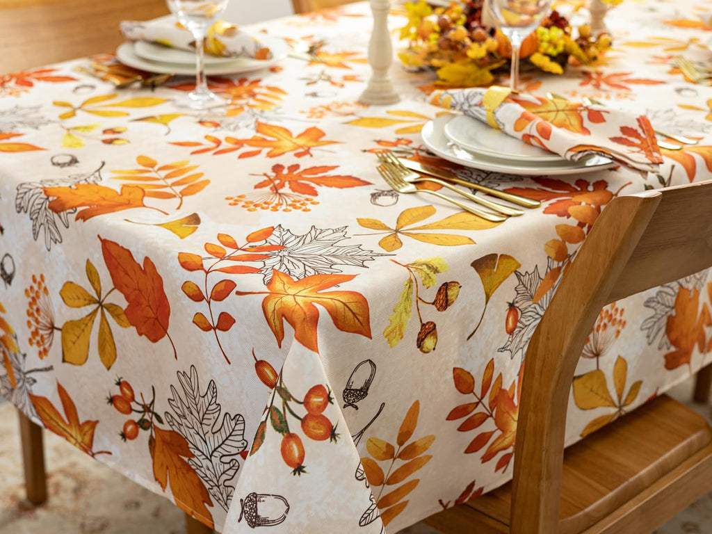 Fall Thanksgiving Tabletop Collection Dining Decoration Parties Harvest, Fall Leaves, Tablecloth, 52 x 52 Square