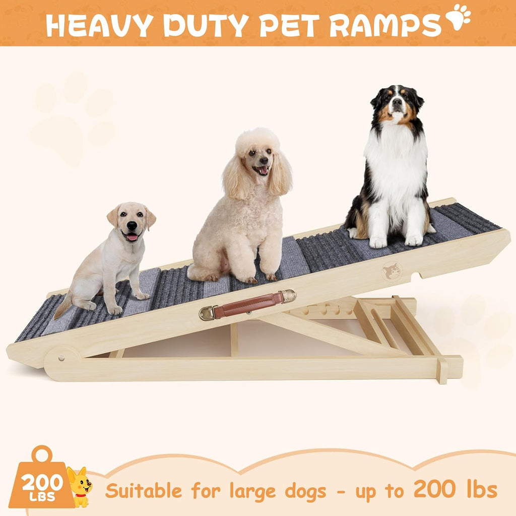 Dog Ramp for Bed, Folding Wooden Pet Ramp for Small Large Dogs Cats