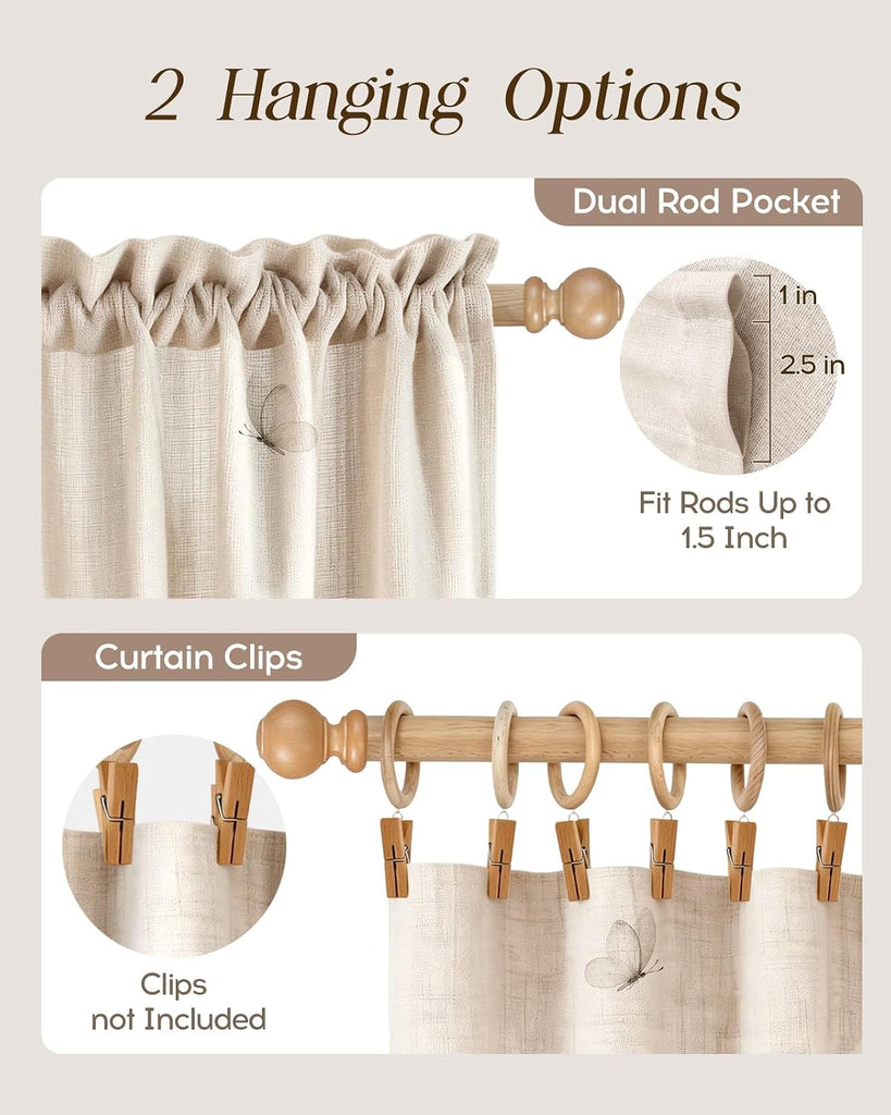 Floral Kitchen Tier Curtains (Set of 2 Panels) - Linen Blend Farmhouse Cafe Curtains Vintage Small Window Treatments