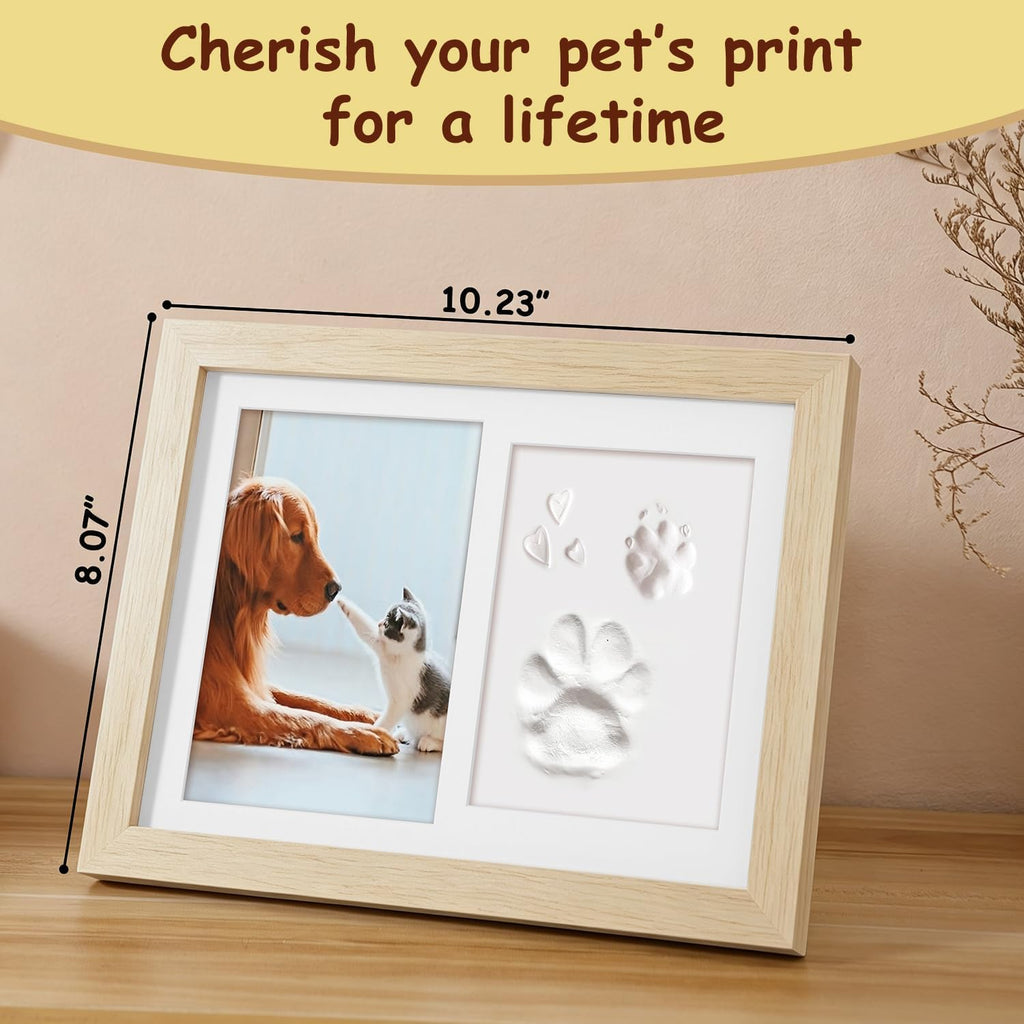 Pet Memorial Frame for Dogs and Cats, Pet Paw Print Photo Frame with Clay Imprint Kit, Pawprint Making Kit and Photo