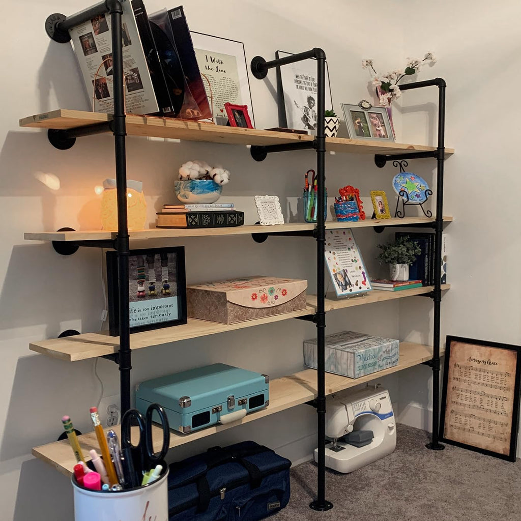 Industrial Iron Pipe Shelves, 3 Set 5-Tier 70.5" Tall 12" Depth, DIY Open Bookshelf Bookcase, Wall Mounted Vintage