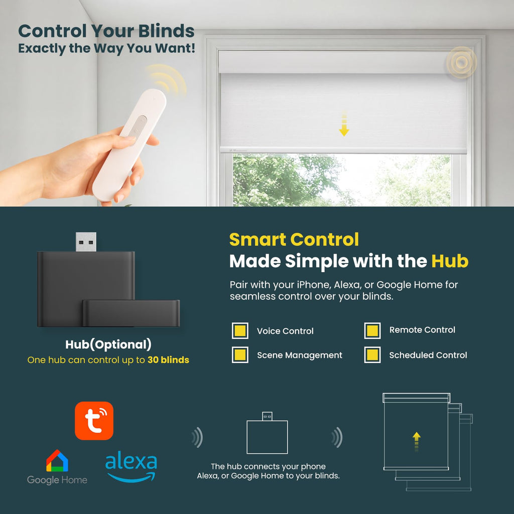 Motorized Blinds No Drill Automatic Blinds for Windows Cordless Roller Shades Electric Blinds with Remote Control