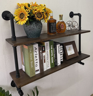 Industrial Pipe Wall Shelves Pipe Shelving with Real Wood Plank 36 Inches
