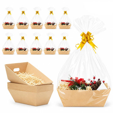 10 PCS Empty Gift Basket Kit with 500g Crinkle Paper Filler Kraft