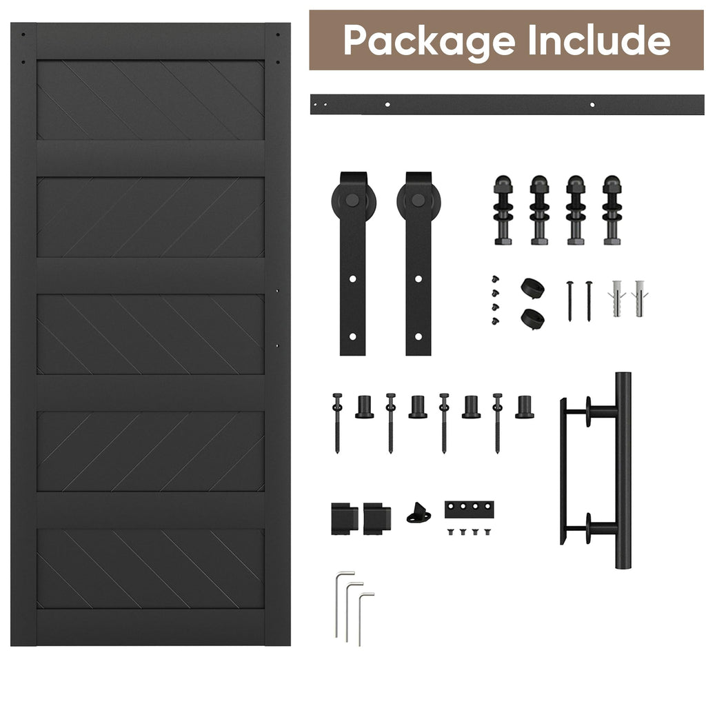 36x80 inch Wave-Shape Sliding Barn Door, Black, Hardware Kit Include