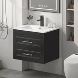 24 Inch Floating Bathroom Vanity with Sink, Wall-Mounted Painted Cabinet with Soft-Close Drawers, Ceramic Sink, Faucet & Drain, Black