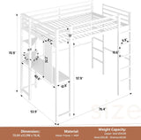 Full Loft Bed with Desk, Metal Frame with 2 Side Ladders, Storage Shelves, Safety Guardrail