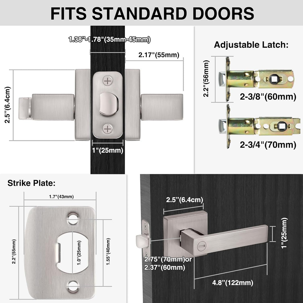 Interior Door Handle Satin Nickel Door Knobs Keyless Levers 6 Pack