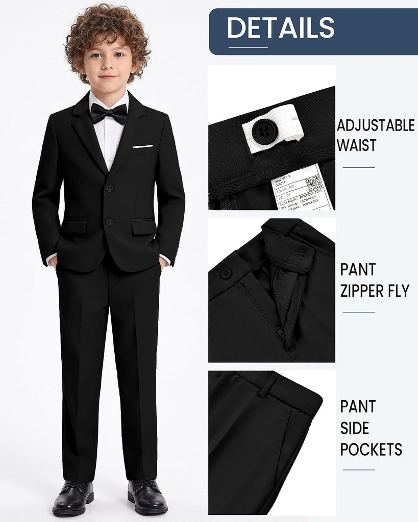 Boys' Formal Slim Fit Suit,5 Piece Suit Set,Jacket,Adjustable Waist Pants,Dress Shirt,Ties
