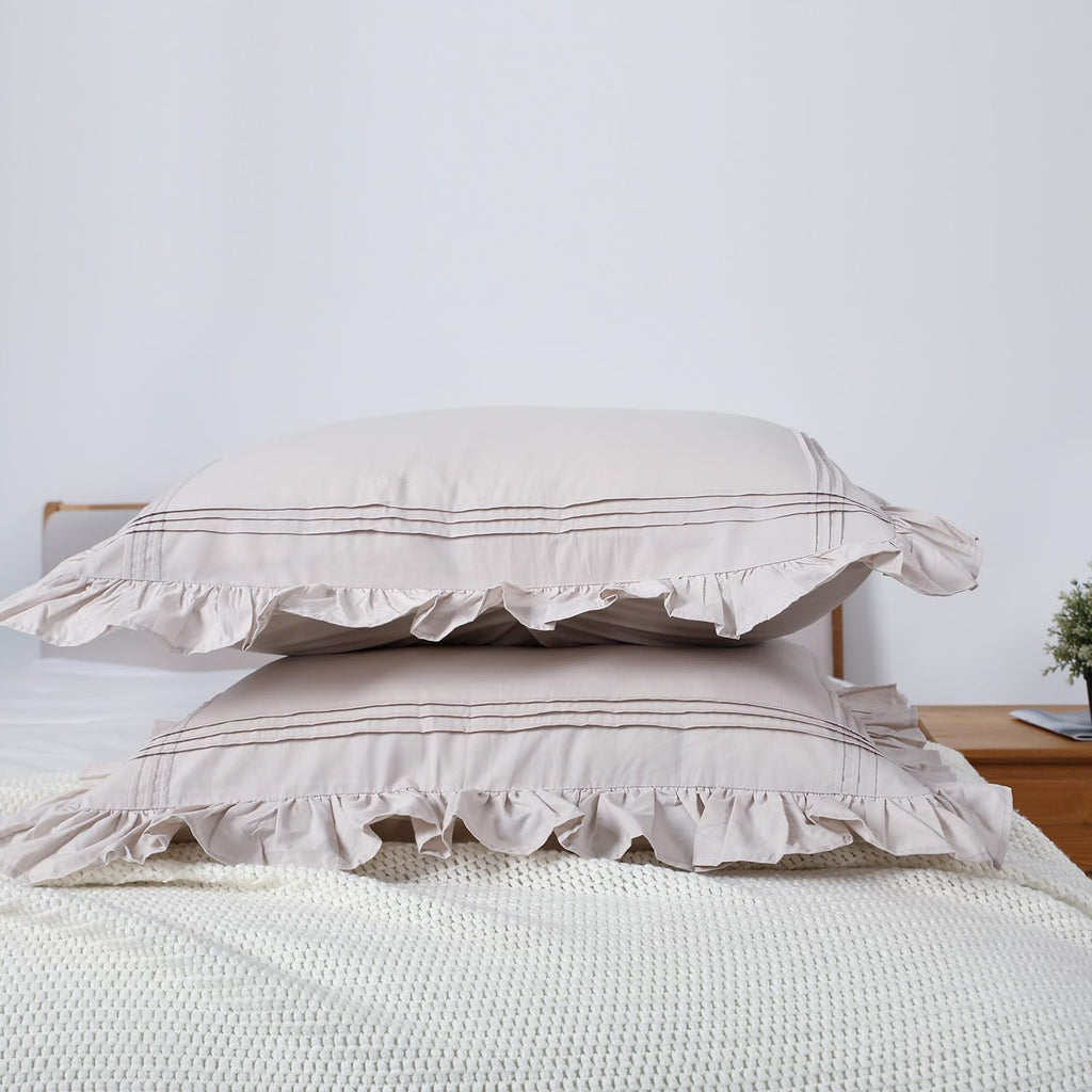 Ruffle Pillow Case Linen Cotton Shabby Chic Victorian Pillow Shams Standard