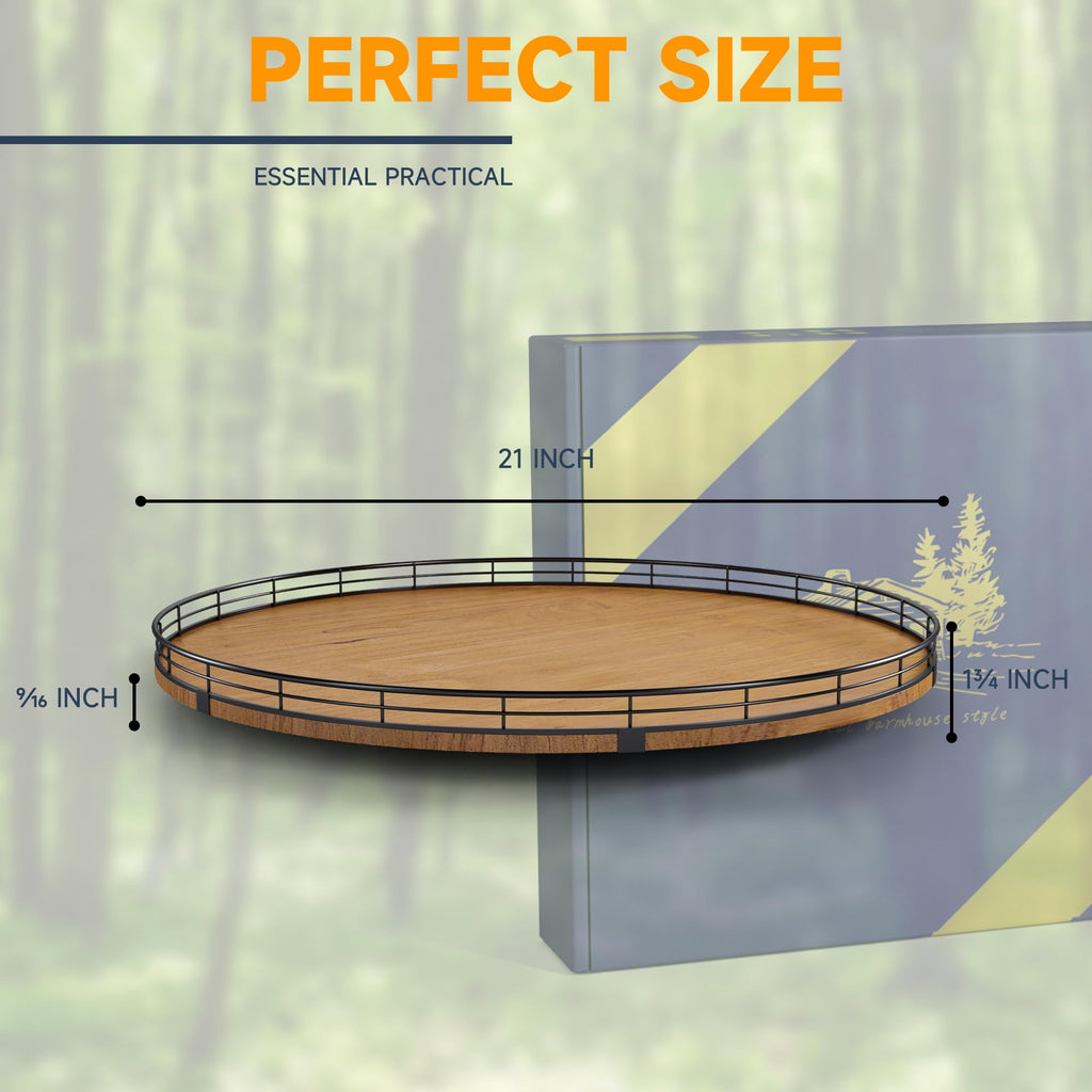 Walnut-Finish Wooden Lazy Susan Organizer for Dining Table