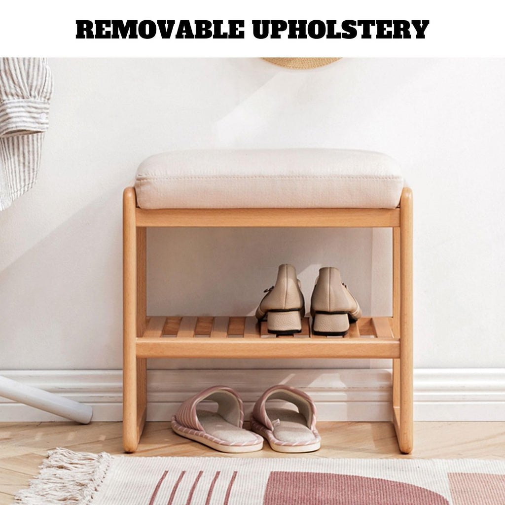 Shoe Bench with Cushion, Solid Wood Shoe Bench Fully Assembled, Modern Shoe Rack Bench, 11.8" x 23.6" x 16.5"