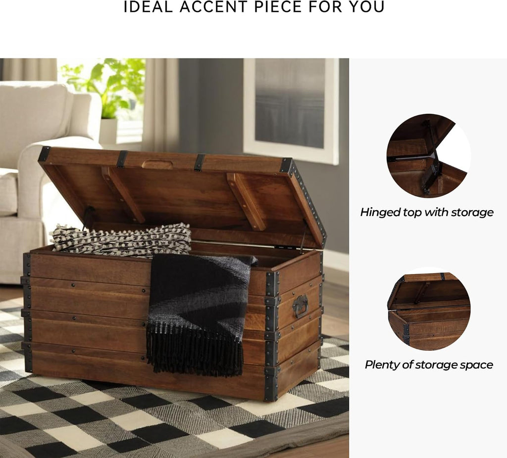 Kettleby Vintage Wood Storage Trunk or Coffee Table with Lift Top 19", Brown | Coffee table with storage, Crafted