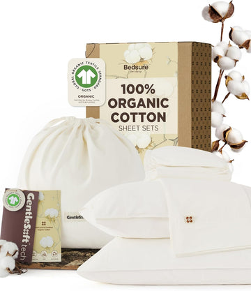 100% GOTS Certified Organic Cotton Sheets, King Sheets Set, 17" Deep Pocket Bedsheets with Corner Straps