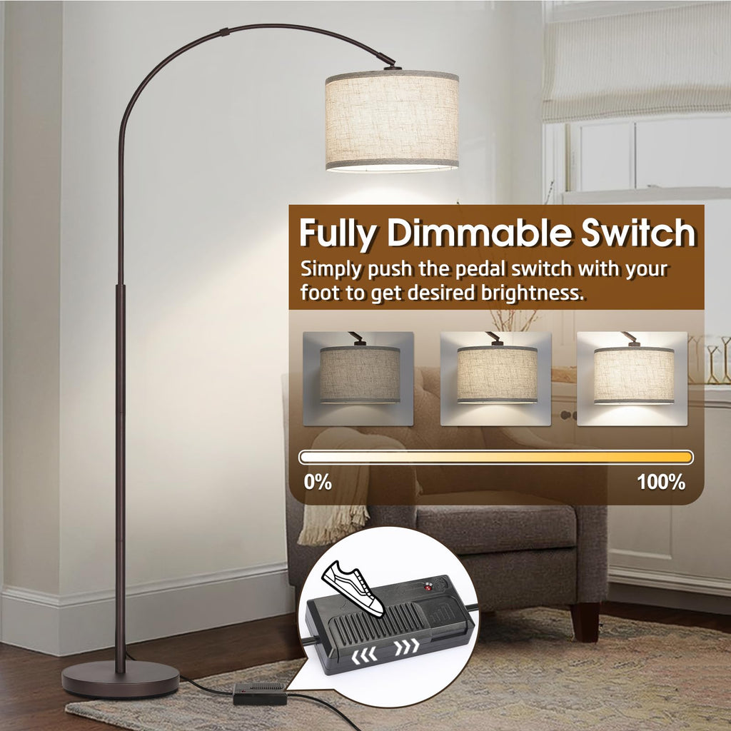 Dimmable Floor Lamp, Arc Floor Lamps with Adjustable Hanging Shade, Brown