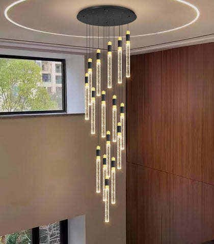 16-Lights 138 Inches Modern Chandelier LED Light Fixtures Adjustable High Ceiling Long Light Chandelier for Hallway Foyer Dimmable Lights with Remote Living Dining Ceiling Pendant Lighting A100-B0D78MRMBH