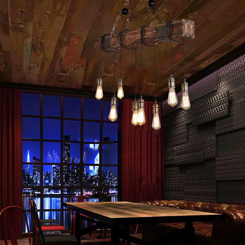 8-Lights Rustic Farmhouse Wood Beam Chandeliers