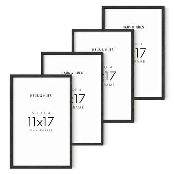 11x17 Black Oak Frame Set of 4 - Poster Collage Holders, Wooden Wall Display