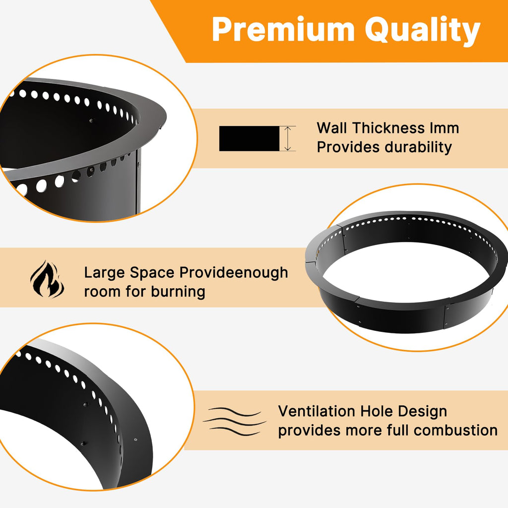Smokeless Fire Pit Ring, 52-Inch Outer/48-Inch Inner Heavy Duty Large Solid Metal Steel Flower Shape Firepit Rim