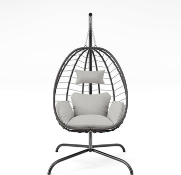 Outdoor Hanging Textilene Egg Chair with Stand,Foldable Patio Wicker Hammock Chair with UV Resistant