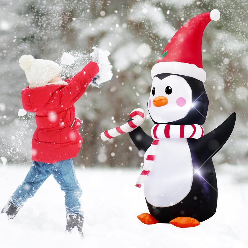 4FT Christmas Inflatable Penguin with Candy Cane