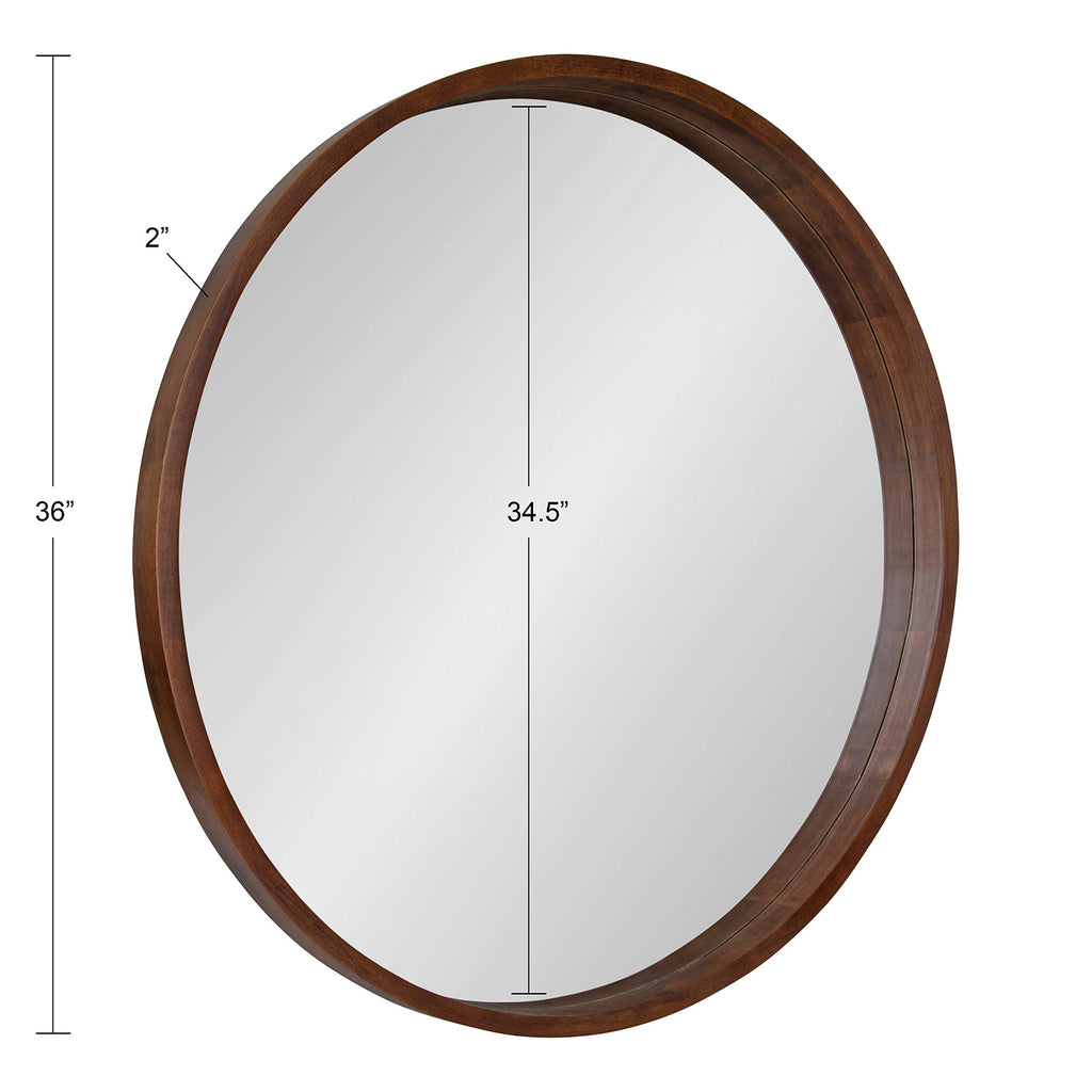 Hutton Round Wood Wall Mirror, 36" Diameter, Walnut Brown, Geometric Modern Farmhouse Wall Decor