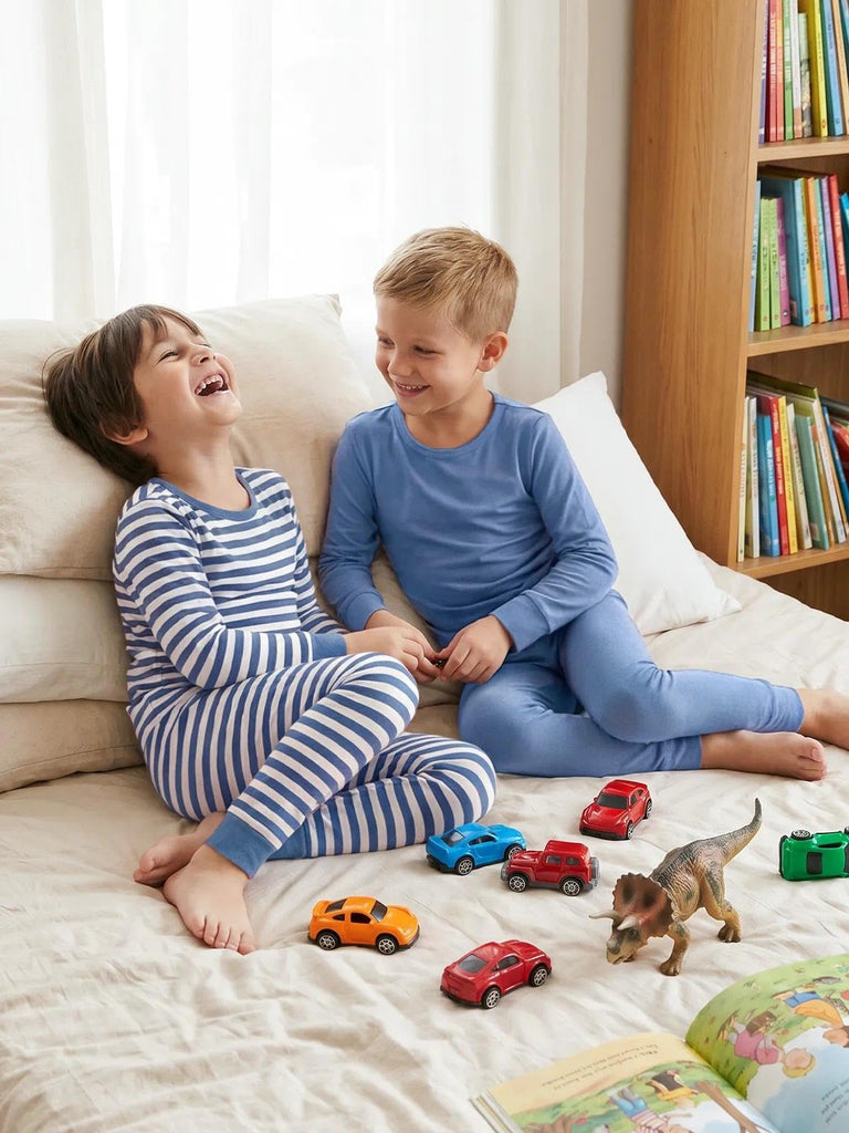 Bamboo Viscose Kid Pajamas Set Boy/Girl Sleepwear(Blue striped,4T)