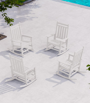 Outdoor Rocking Chair Set of 4, HDPE Rocker for Adults, White