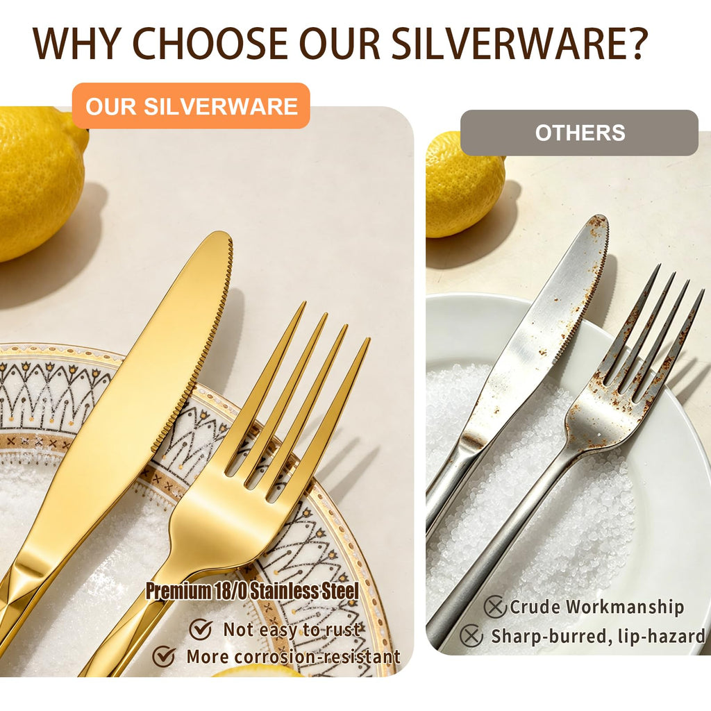 20-Piece Gold Silverware Set Flatware Set for 4 Modern Cutlery Set