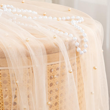 5 Yards Beige Pearl Tulle Fabric, 60 Inch Wide
