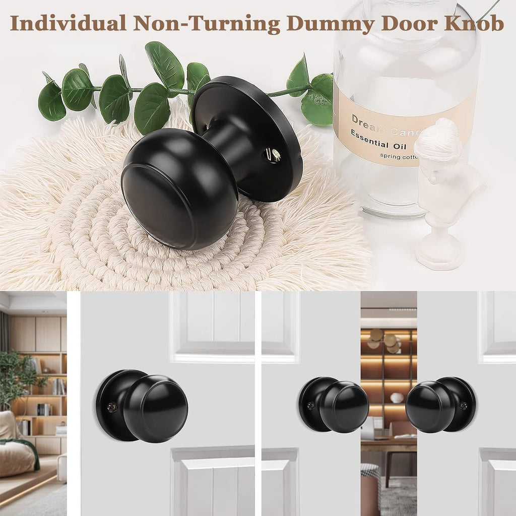 6 Pack Classic Closet Door Knobs Dummy Door Knob, Individual Non-Turning Dummy Door Knob Single Side, Black Interior