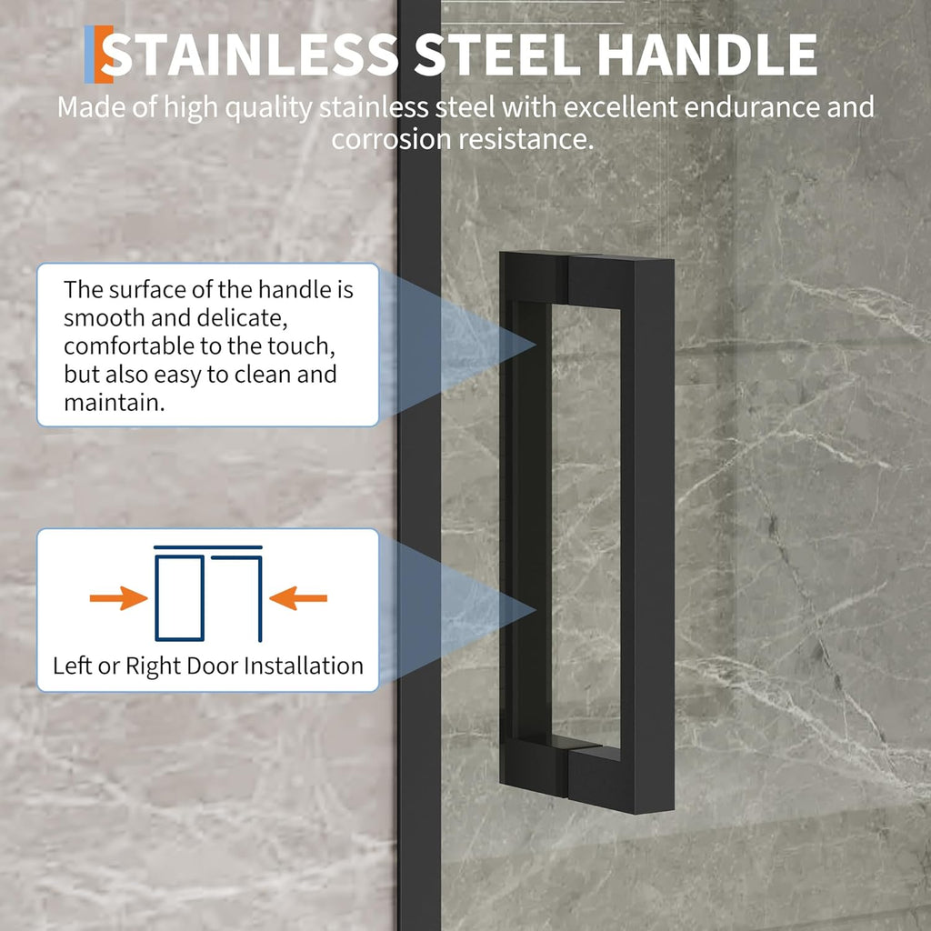 Sliding Shower Door, 44"-48" w x 72" h Semi-Frameless Bypass Bathroom Door with 1/4" Tempered Glass