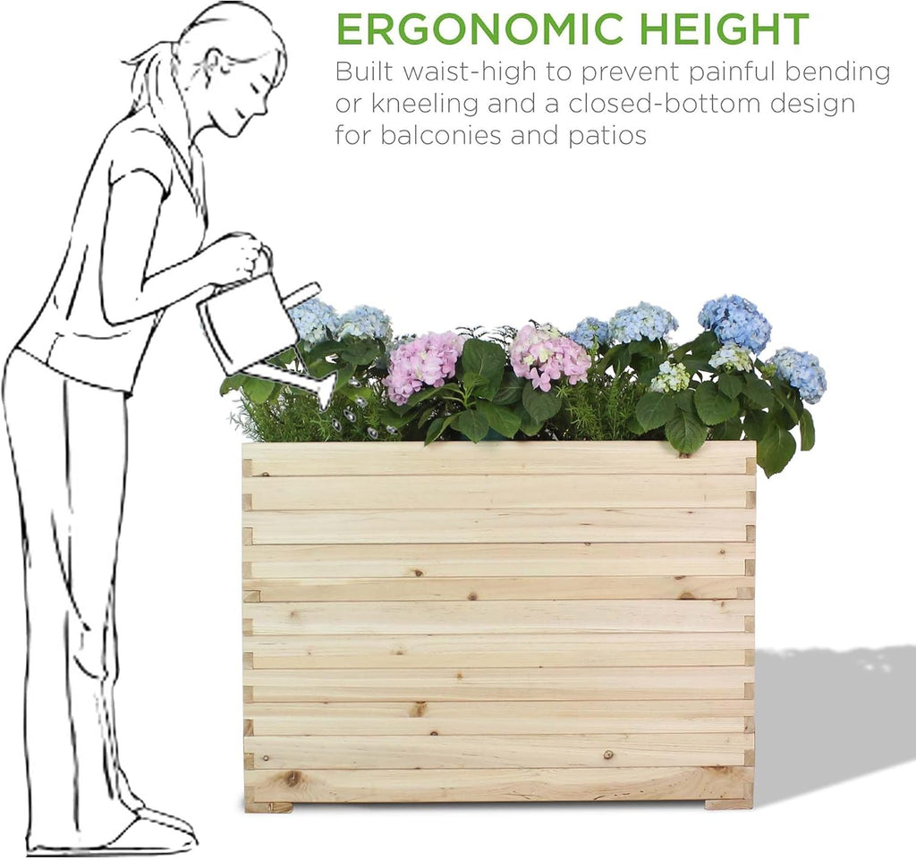 Wood Raised Garden Bed, Rectangular Planter Box Outdoor Large Tall Trough 39"x28"x15" Flower Planters Boxes with