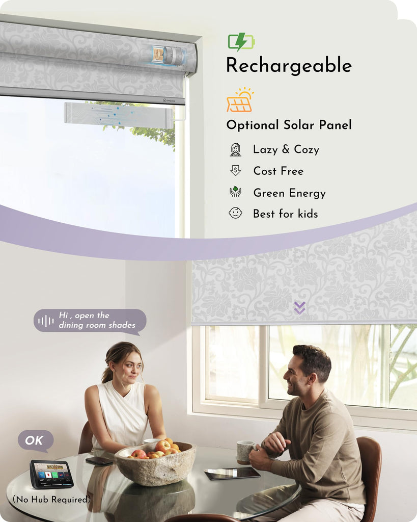 Smart Blackout Roller Shades Work with Alexa Google Patterned Textured Fabric Rechargeable Motorized Blinds Cordless