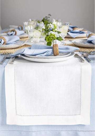 100% Linen Table Runner White, Classic Hemstitch 14 x 108 in
