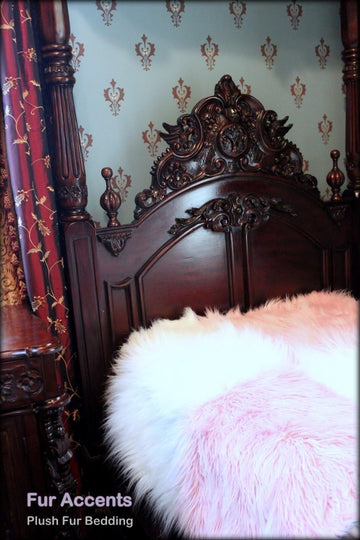 Premium Faux Fur Queen Size Bedspread,Throw Blanket, Shaggy Faux Fur, Pink and White, Patchwork Quilt Squares Other