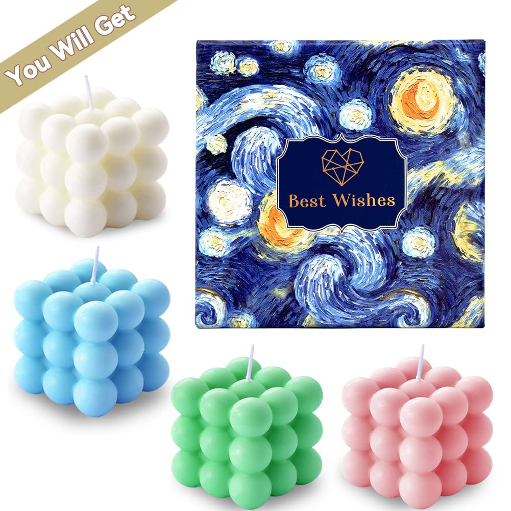 Scented Bubble Cube Candles Gifts Set for Women, Home Decor Scented, 4 Pack 5.4 oz Soy Wax Aromatherapy Candles, Room