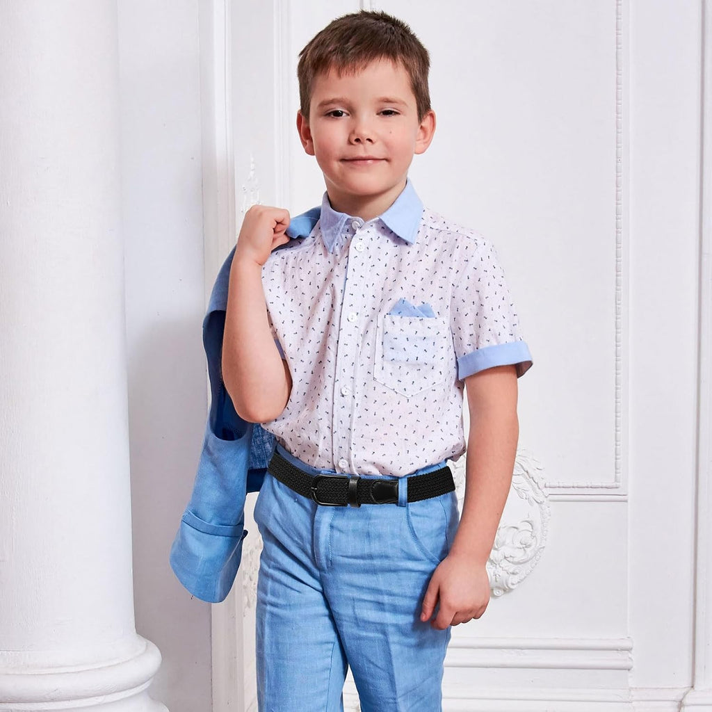 Boys Elastic Braided Belt - Black Buckle Stretch Woven Golf Belt