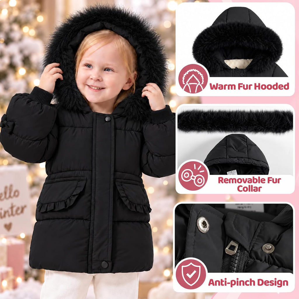 Toddler Girl Winter Coat Fleece Hooded Jacket Warm Outwear