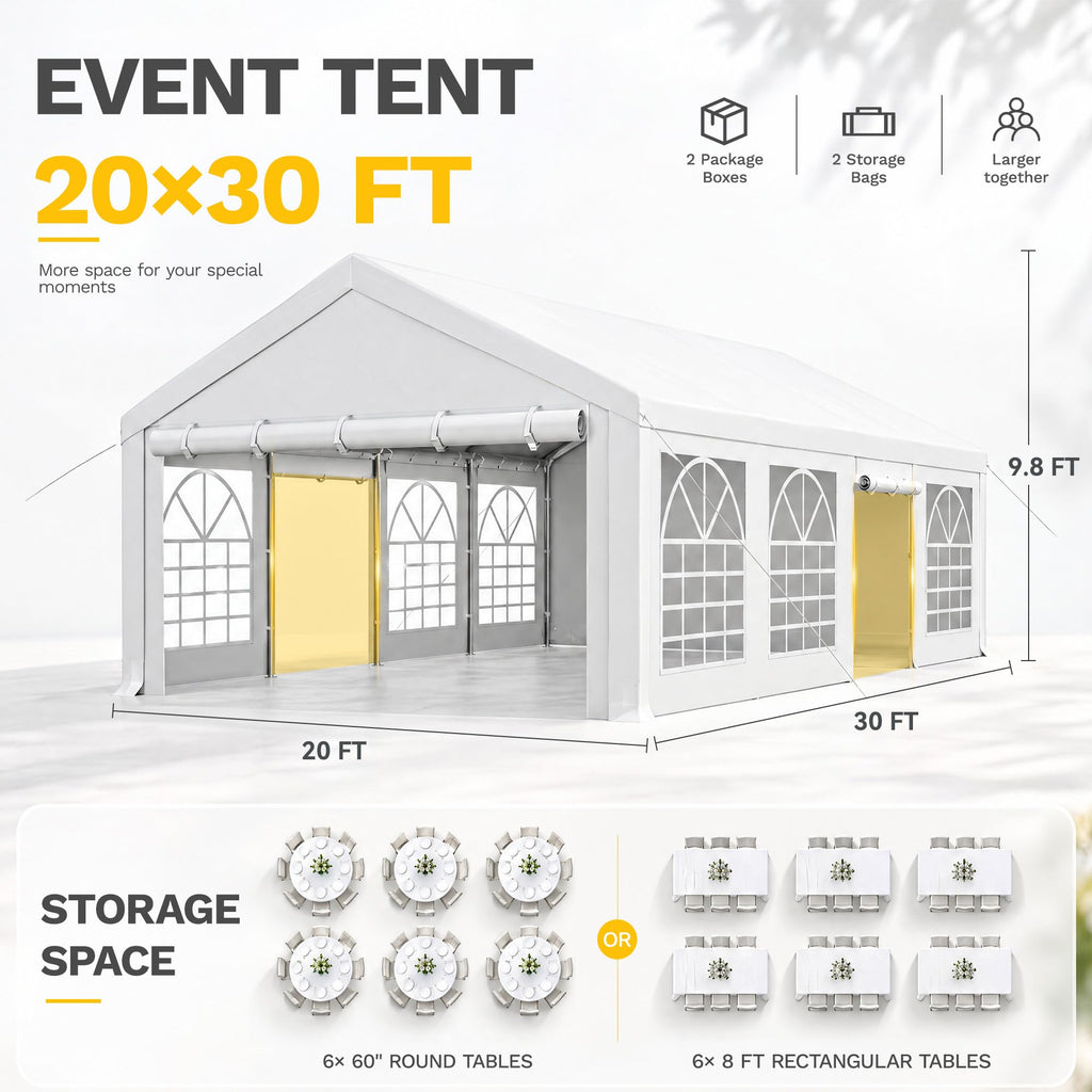 20x30ft Party Tent Heavy Duty Wedding Event Shelters White-Straight