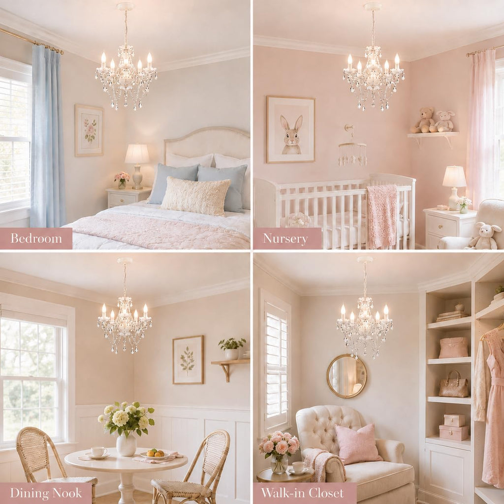 Small White Crystal Chandelier, 5-Light Acrylic Crystal