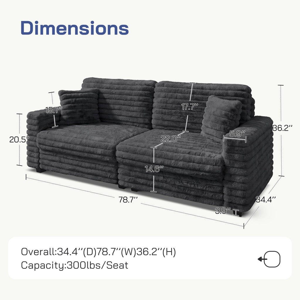 78.7" Corduroy Love Seat Sofa, Cloud Deep Seat Couch with Legs 2 Pillows, Fluff Corduroy Loveseat for Small Space