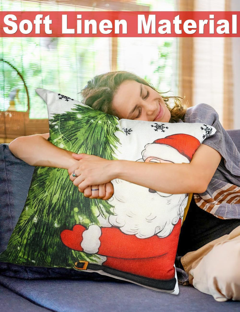 Christmas Decorations Double-Sided Print Christmas Pillow Covers 18" x 18", with 8 Cute Patterns, Throw - Set of 4
