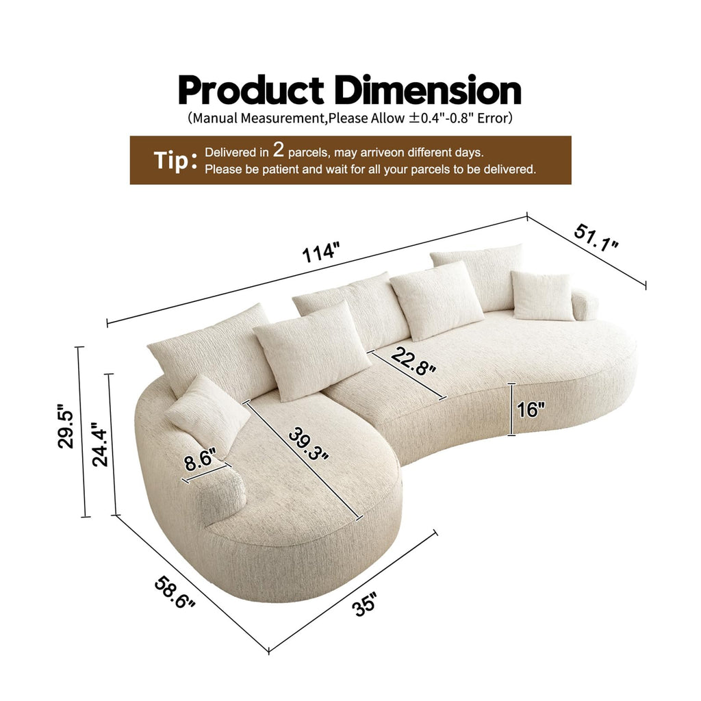 115-inch L-Shaped Luxurious Modern Contoured Curved-Back, a Seamless Boneless Design with Curved Silhouette, Ideal