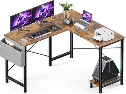 L Shaped Desk Computer Gaming Corner Table 51 Inch Home Office Writing Student Work PC Workstation with Side Storage